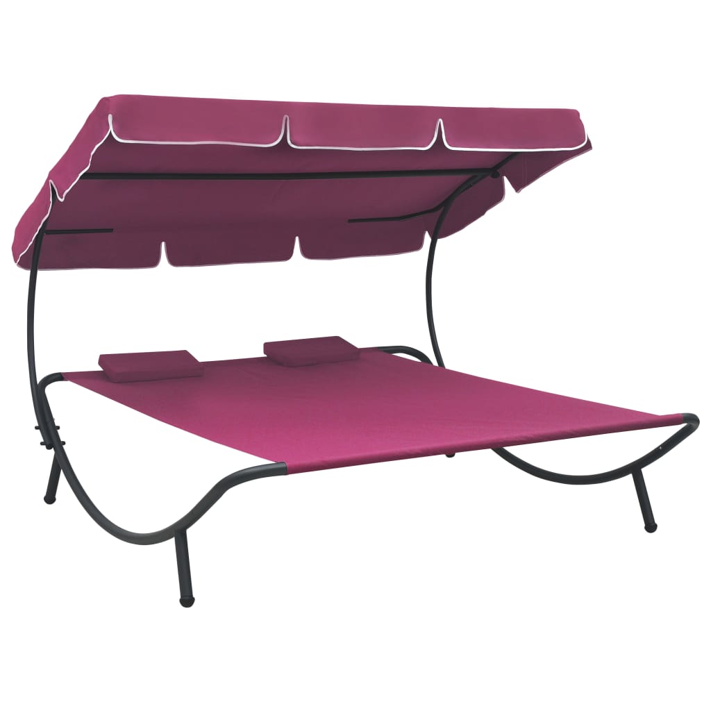 Sunbed with canopy and pillows pink