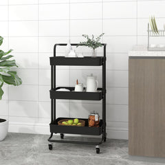 3-story kitchen trolley black 42x35x85 cm iron and ABS